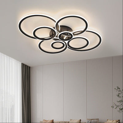 Lustre LED avec télécommande BETTY 130W, 8 Cercles, Lumière Froide/Chaude/Neutre, Dimmable, Noir
