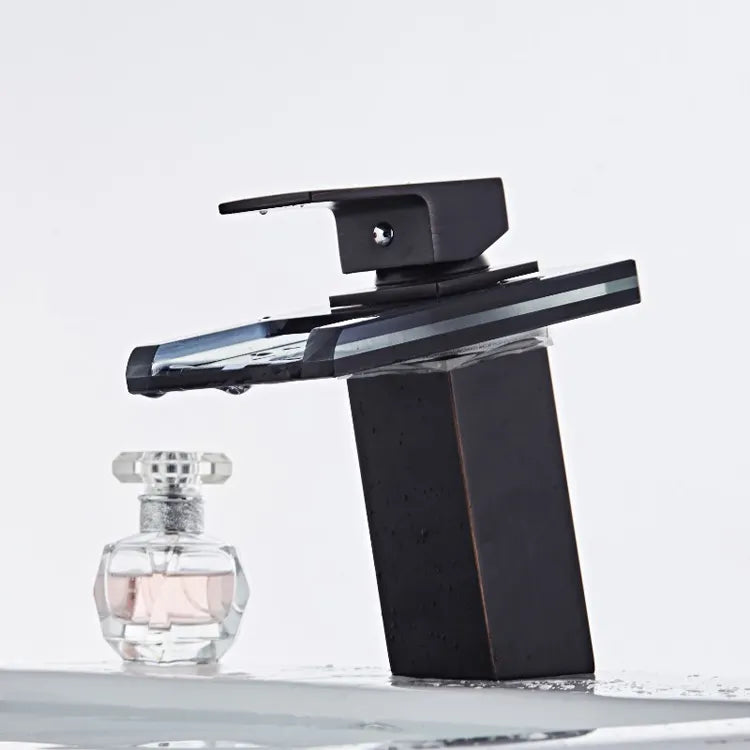 Robinet de lavabo, alliage et verre, noir, OD3007