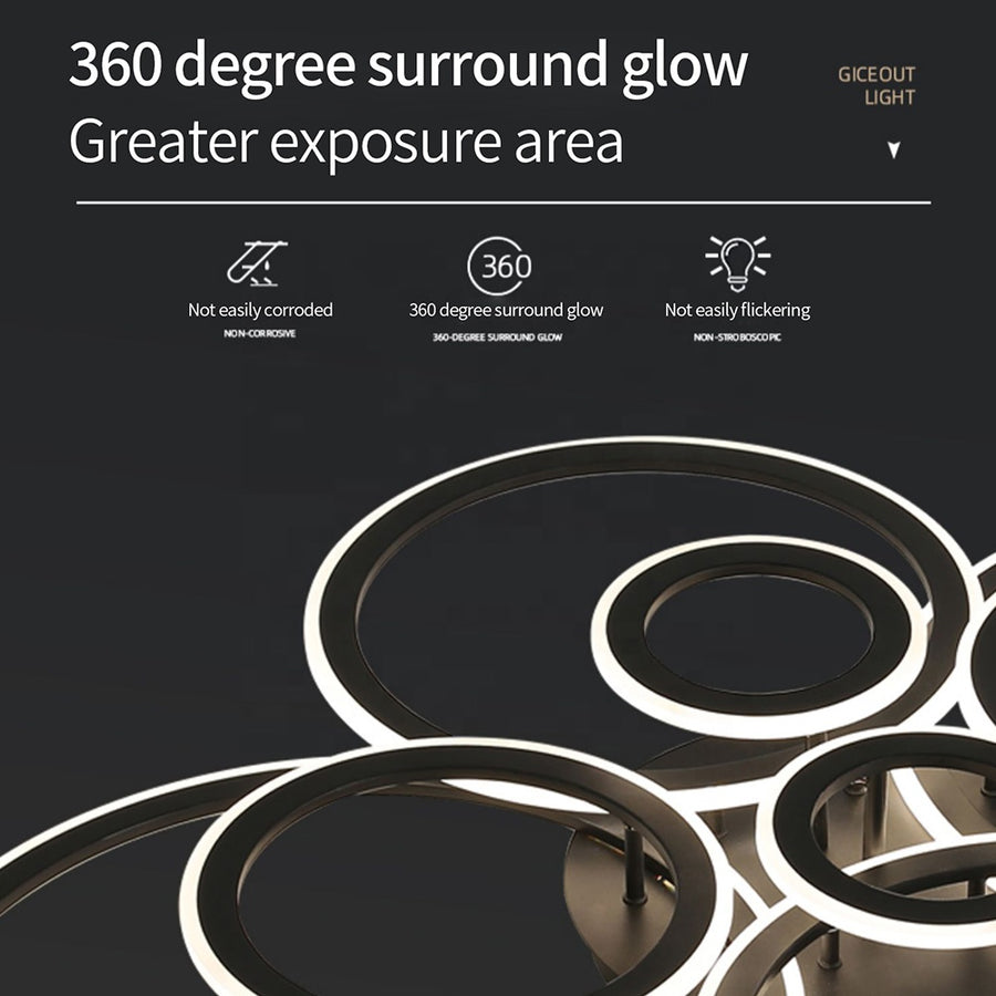 Lustre LED avec télécommande BETTY 41W, 3 Cercles, Lumière Froide/Chaude/Neutre, Dimmable, Noir