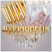 Lustre Cristal VERSAILLES Petito 3xE14, diamètre 30cm, doré, hauteur réglable, métal et cristal