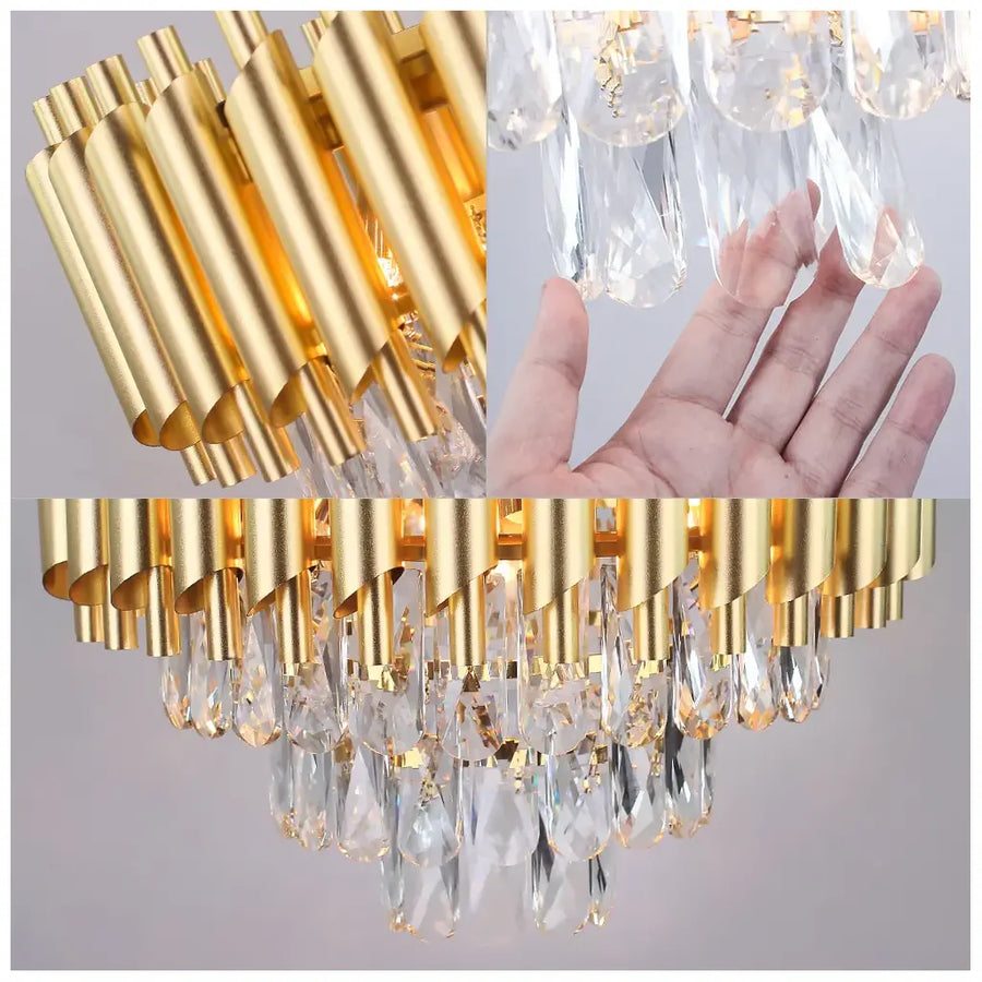 Lustre Cristal VERSAILLES Petito 3xE14, diamètre 30cm, doré, hauteur réglable, métal et cristal