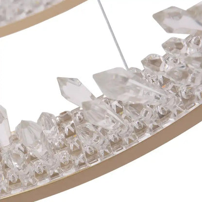 Lustre LED suspendu avec télécommande, Cristaux K9, 73W, 2 Cercles, 60 cm, Lumière Froid/Chaud/Neutre, Dimmable, Or, Hauteur Réglable