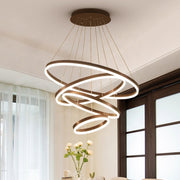 Lustre LED suspendu avec télécommande CASIANA 130W, 4 Cercles, Lumière Froid/Chaud/Neutre, Dimmable, Noir, Hauteur Réglable