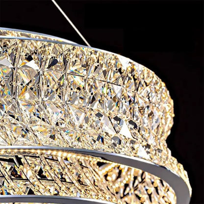 Lustre LED avec télécommande, LLC160/500GD, cristal et métal, 120 W, intensité variable, hauteur réglable, lumière froide/chaude/neutre, éclairage luxueux