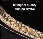 Lustre LED suspendu avec télécommande et cristal 36W, 2 Cercles, Lumière Froid/Chaud/Neutre, Dimmable, Chrome Brillant, Hauteur Réglable