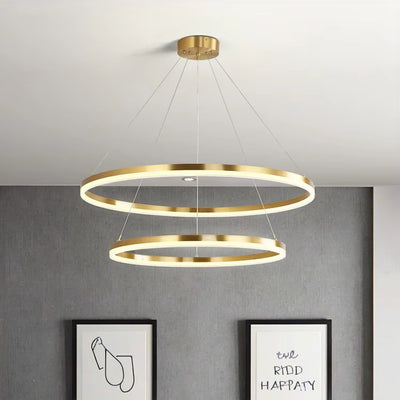 Lustre LED suspendu avec télécommande CHRISTINE, 41W, 2 Cercles, Lumière Froid/Chaude/Neutre, Dimmable, Or Brillant, Hauteur Réglable