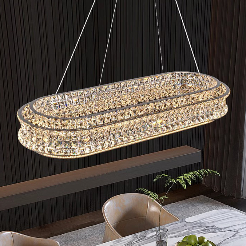 Lustre LED avec télécommande, LLC160/750X350CH, cristal et métal, 160 W, variable, hauteur réglable, lumière froide/chaude/neutre, éclairage luxueux