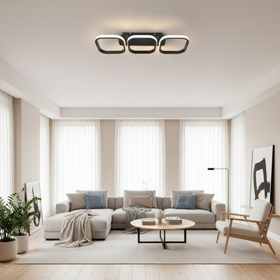 Lustre LED VERTEX 34W, 3 carrés, Linéaire, Lumière Froid/Chaud/Neutre, Noir