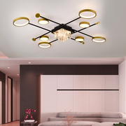 Lustre LED avec télécommande et cristal GUIDA 46W, 8 Éléments, Lumière Froide/Chaude/Neutre, Dimmable, Noir Or