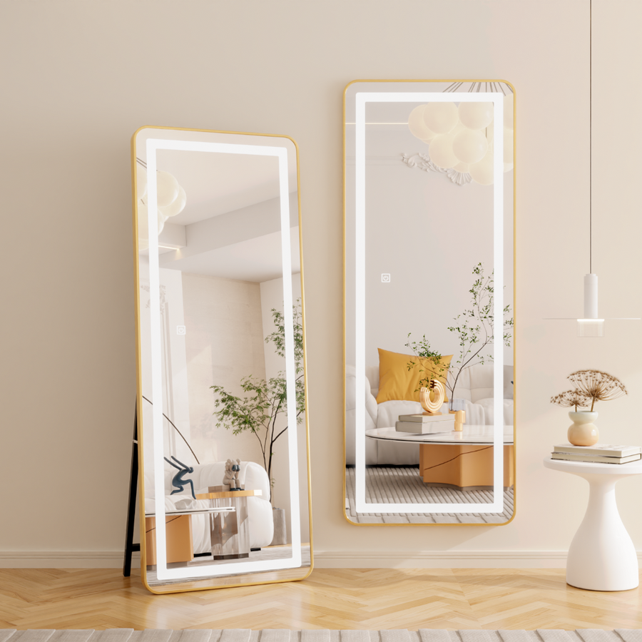 Miroir LED rectangulaire, cadre doré, 50x160cm, intensité variable, lumière froide/chaude/neutre, Dressing Couture