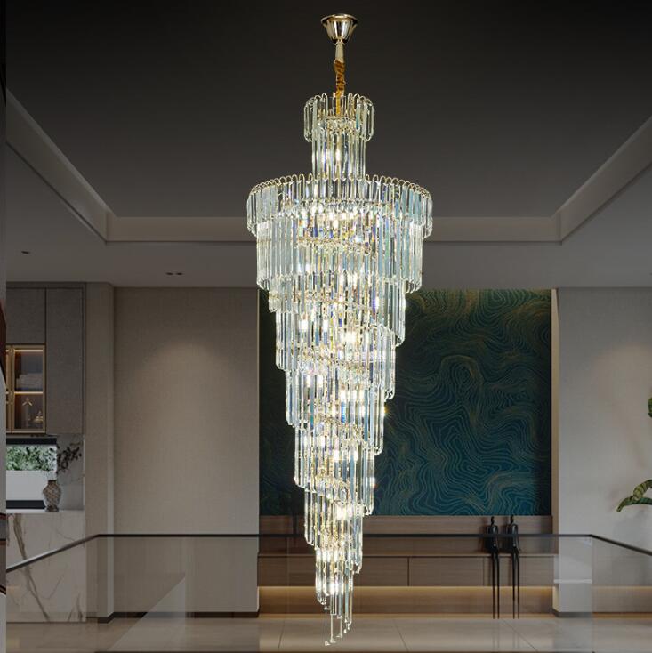 Lustre en cristal CC8043/600H1800GD, diamètre 60 cm, hauteur 1800 cm, or brillant, hauteur réglable, design élégant