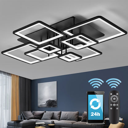 Lustre LED avec télécommande ELLA 186W, 8 carrés, Lumière Froide/Chaude/Neutre, Dimmable, Noir