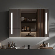 Miroir LED avec meuble AXEN 100x70 cm bande verticale blanche et capteur tactile