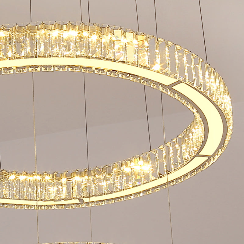 Lustre LED LLC130/1CH, cristal et métal, 31 W, 1 cercle, variable, hauteur réglable, lumière froide/chaude/neutre, éclairage luxueux
