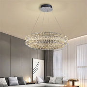 Lustre LED avec télécommande, LLC160/500CH, cristal et métal, 55 W, 1 cercle, intensité variable, hauteur réglable, lumière froide/chaude/neutre, éclairage luxueux