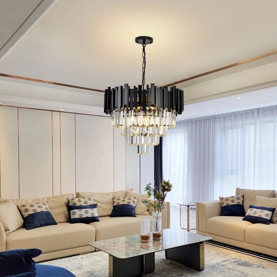 BLOIS Lustre Cristal 10x E27 Noir Or