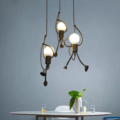 Lustre MODERNE, Type Pendule, FANTASIA, Figurine, 3xE27, Hauteur Ajustable, Noir