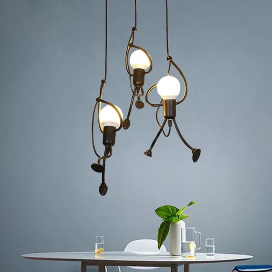 Lustre MODERNE, Type Pendule, FANTASIA, Figurine, 3xE27, Hauteur Ajustable, Noir