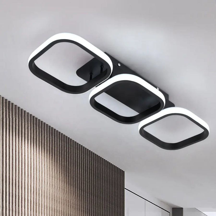 Lustre LED VERTEX 34W, 3 carrés, Linéaire, Lumière Froid/Chaud/Neutre, Noir