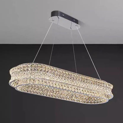 Lustre LED avec télécommande, LLC160/750X350CH, cristal et métal, 160 W, variable, hauteur réglable, lumière froide/chaude/neutre, éclairage luxueux