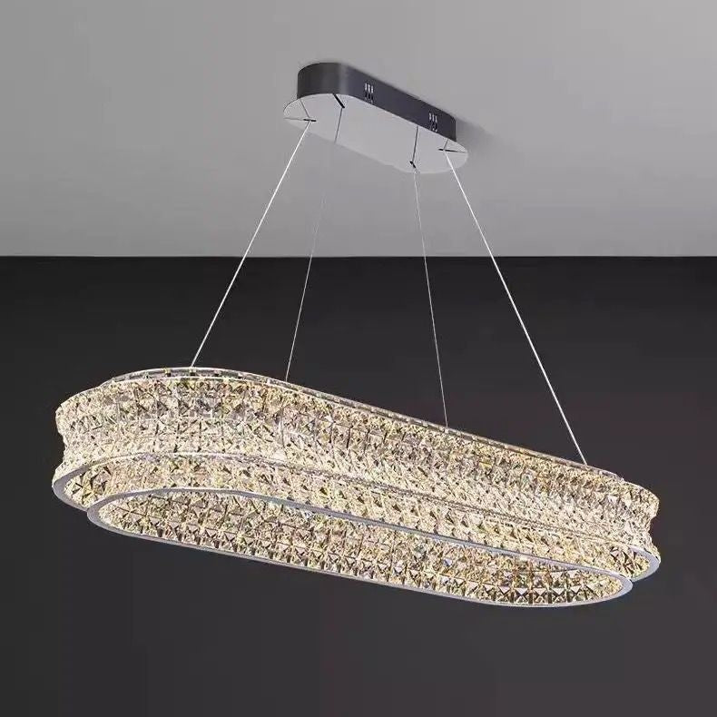 Lustre LED avec télécommande, LLC160/750X350CH, cristal et métal, 160 W, variable, hauteur réglable, lumière froide/chaude/neutre, éclairage luxueux