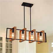 Lustre Vintage LV560/4BK, 4XE27, Grange Rustique, Bois et Métal, 85 cm, Noir
