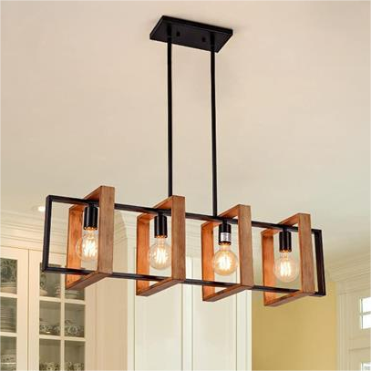 Lustre Vintage LV560/4BK, 4XE27, Grange Rustique, Bois et Métal, 85 cm, Noir