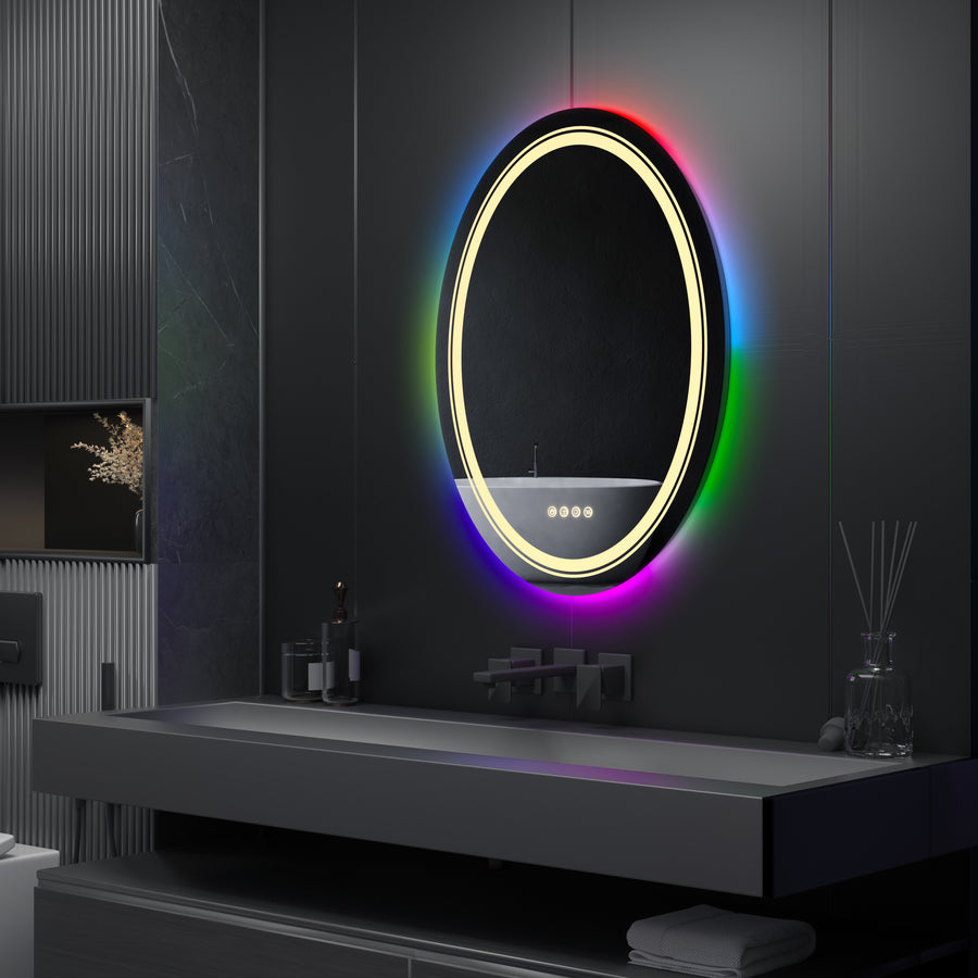 Miroir LED rond, 70 cm, Celeste MotionGlow Marcello, lumière RVB, haut-parleur Bluetooth, système anti-buée, horloge et thermomètre, intensité variable 70X70BTRGB