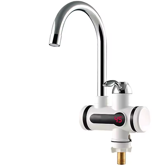 Robinet électrique avec chauffage instantané de l'eau, affichage de la température LED, horizontal avec support évier/baignoire, puissance 3000 W, eau chaude 30°C-60°C, blanc, Z007XDT Robinets de cuisine Titre par défaut Alessandro Design