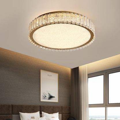Lustre LED avec télécommande et cristal LLC152/500CH 42W, 49cm, Cercle, Lumière Froide/Chaude/Neutre, Dimmable, Or