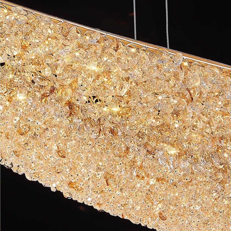 Lustre moderne en cristal, PRAGUE, 31W, Longueur 80 cm, Or, Hauteur réglable