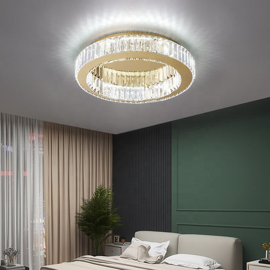 Lustre LED avec télécommande et cristal VERTUS 18W, 30cm, Cercle, Lumière Froide/Chaude/Neutre, Dimmable, Or
