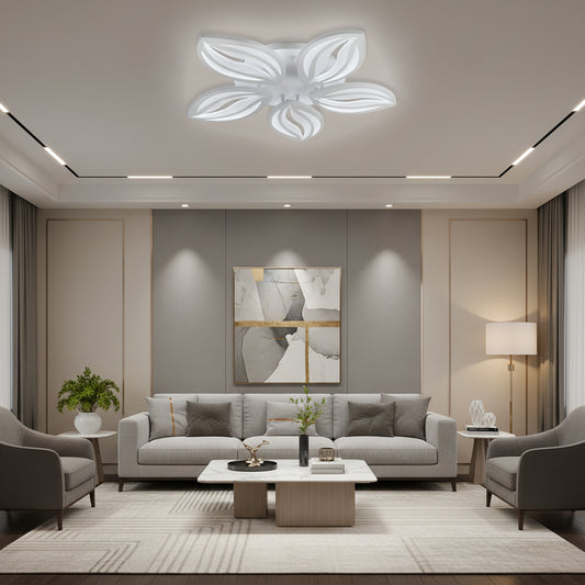 Lustre LED avec télécommande ORCHID 66W, 5 Pétales, Lumière Froide/Chaude/Neutre, Dimmable, Blanc