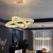 Lustre LED avec télécommande, LLC132/300+500GD, cristal et métal, 48 W, 2 cercles, variable, hauteur réglable, lumière froide/chaude/neutre 3000 K/4000 K/6000 K, éclairage luxueux,