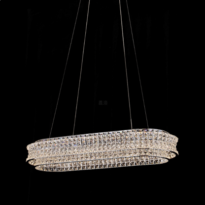 Lustre LED avec télécommande, LLC160/750X350CH, cristal et métal, 160 W, variable, hauteur réglable, lumière froide/chaude/neutre, éclairage luxueux