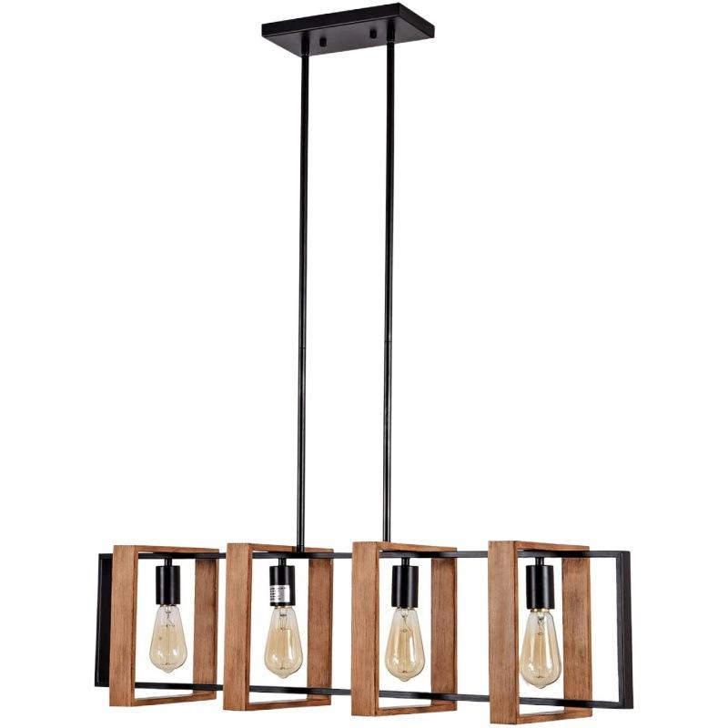 Lustre Vintage LV560/4BK, 4XE27, Grange Rustique, Bois et Métal, 85 cm, Noir