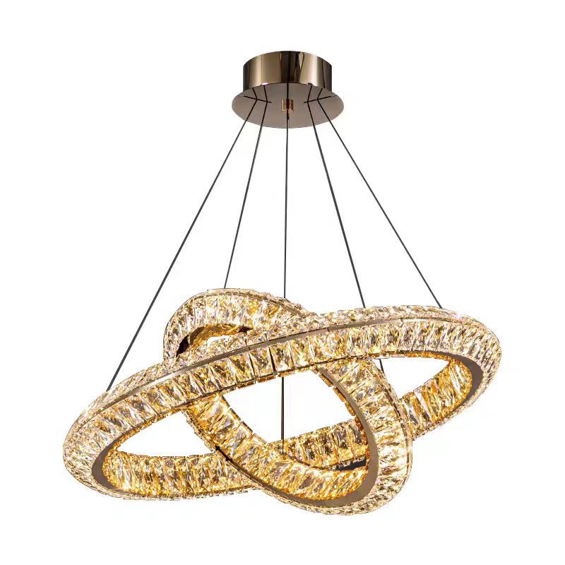 Lustre LED avec télécommande, LLC132/300+500GD, cristal et métal, 48 W, 2 cercles, variable, hauteur réglable, lumière froide/chaude/neutre 3000 K/4000 K/6000 K, éclairage luxueux,