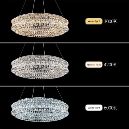 Lustre LED avec télécommande, LLC160/500GD, cristal et métal, 120 W, intensité variable, hauteur réglable, lumière froide/chaude/neutre, éclairage luxueux