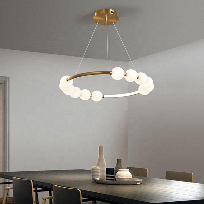 Lustre suspendu LED en acrylique Nova 57W avec télécommande, variable, 3000K/4000K/6000K, doré, métal et acrylique