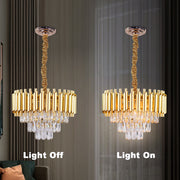 Lustre Cristal VERSAILLES Petito 3xE14, diamètre 30cm, doré, hauteur réglable, métal et cristal