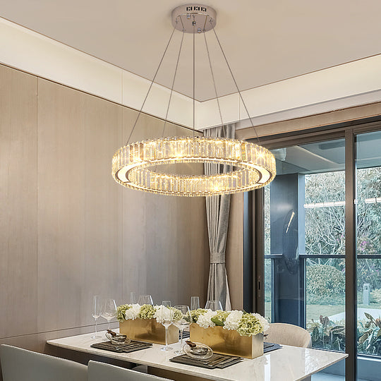 Lustre LED avec télécommande LLC130/1CH, cristal et métal, 31 W, 1 cercle, intensité variable, hauteur réglable, lumière froide/chaude/neutre, éclairage luxueux Lustres LED avec télécommande Titre par défaut Alessandro Design