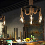 Lustre à roue LV580/6BK, 6*E27, marron, métal et ficelle