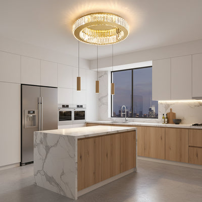 Lustre LED avec télécommande et cristal VERTUS 31W, 50cm, Cercle, Lumière Froide/Chaude/Neutre, Dimmable, Or