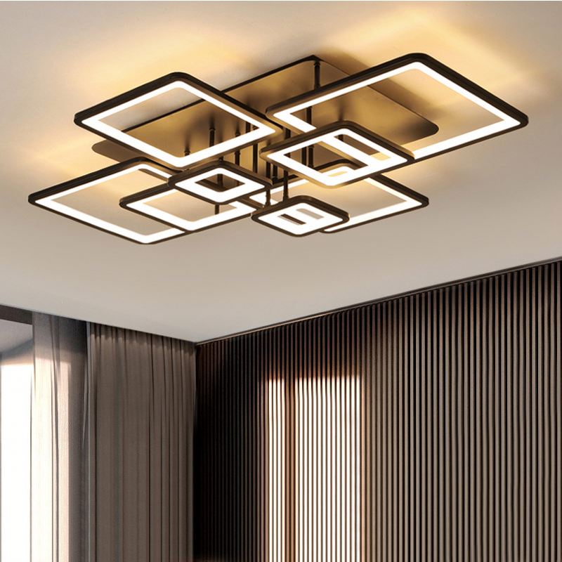 Lustre LED avec télécommande ELLA 186W, 8 carrés, Lumière Froide/Chaude/Neutre, Dimmable, Noir