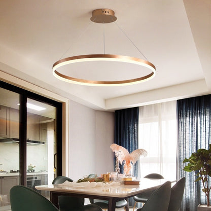 Lustre LED Suspendu, ANINA, 34W, 1 Cercle, Diamètre 49cm, Lumière Froide/Chaude/Neutre 3000K/4000K/6000K, Intensité Variable, Blanc Or Brillant, Hauteur Réglable, Métal et Acrylique