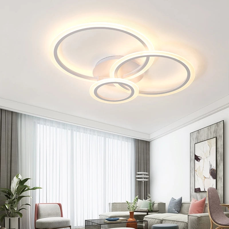 Lustre LED avec télécommande BETTY 40W, 3 Cercles, Lumière Froide/Chaude/Neutre, Dimmable, Blanc, Métal et Acrylique