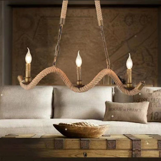 Rope Chandelier, 3*E27, Brown, Metal and String LV572/3BK