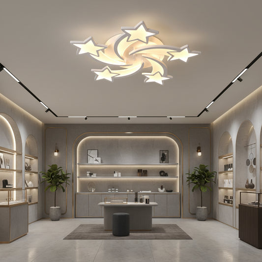 Lustre LED avec télécommande IPOMOEA 85W, 5 étoiles, Lumière Froide/Chaude/Neutre, Dimmable, Blanc