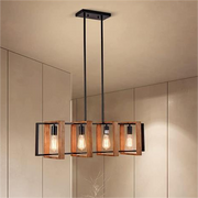 Lustre Vintage LV560/4BK, 4XE27, Grange Rustique, Bois et Métal, 85 cm, Noir