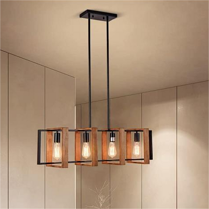 Lustre Vintage LV560/4BK, 4XE27, Grange Rustique, Bois et Métal, 85 cm, Noir